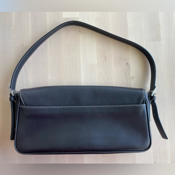 Coach Hamptons Black Leather Flap Bag- Black/ Silver - Picture 8 of 14